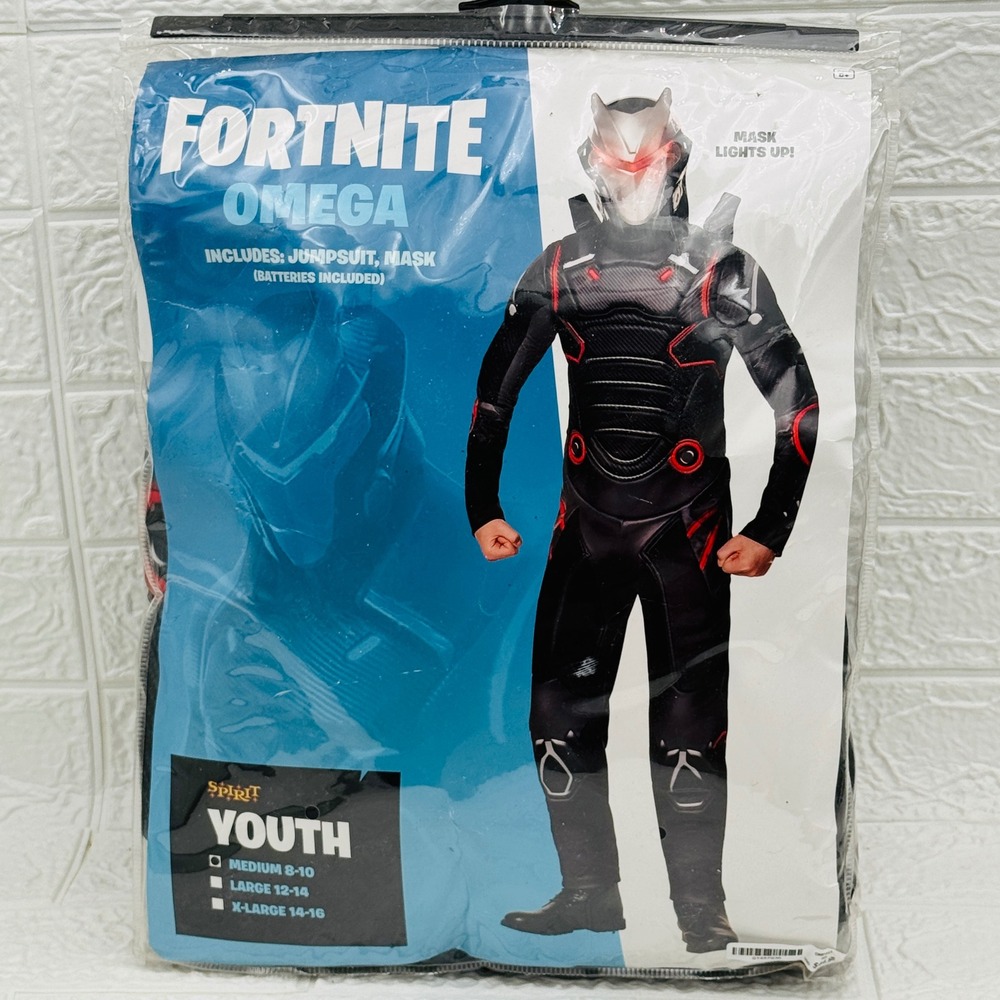 Spirit Fortnite Omega Costume Youth Medium 8-10 Black New Light Up Mask Jumpsuit